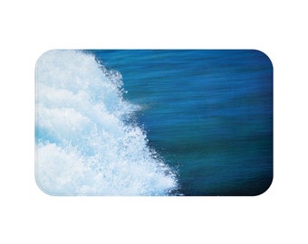 Blue Ocean Memory Foam Bathroom Mat, Blue Bathroom Mat, Kitchen Floor Mat, Beach House Decor, Beach Cottage Floor Mat - MAT49