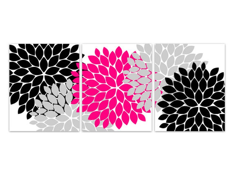 Home Decor CANVAS Wall Art Hot Pink and Black Flower Burst Etsy
