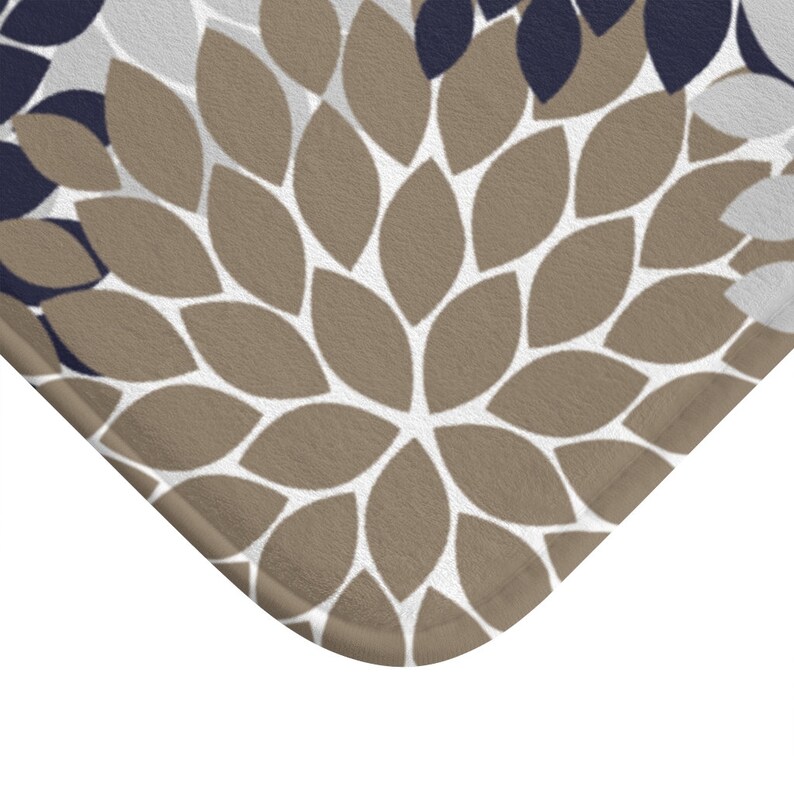 Blue Beige Gray Bath Mat Floral Bathroom Blue Bathroom - Etsy