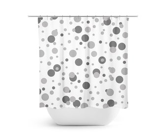 Polka Dot Curtain, Gray Shower Curtain, Geometric Bath Curtain, Gray Bathroom, Fabric Shower Curtain - SHOWER167