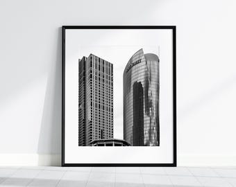 Boston Architecture Photography Print, Black and White Skyscraper State Street City Buildings Poster - EONS4