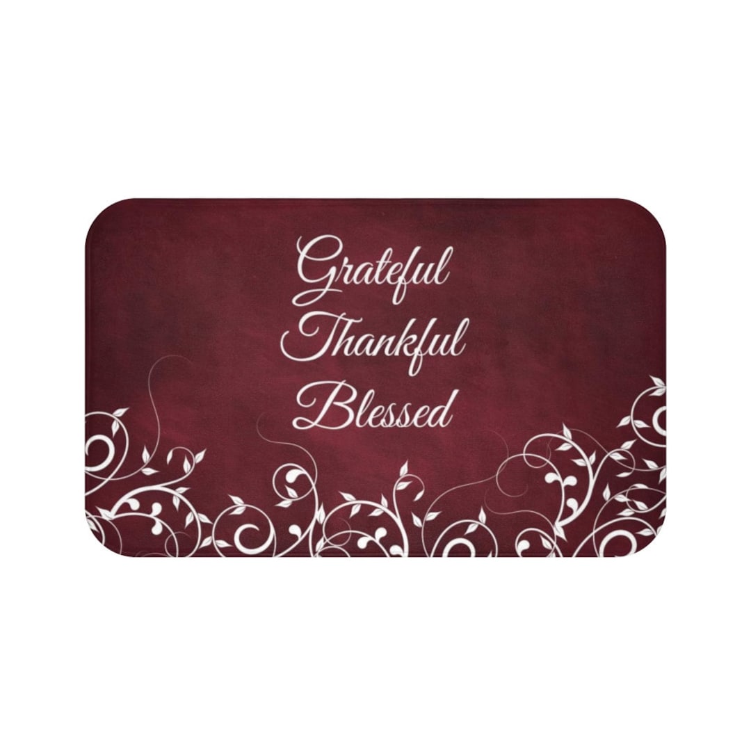 Burgundy Kitchen Mat for Floor, Grateful Thankful Blessed Memory Foam