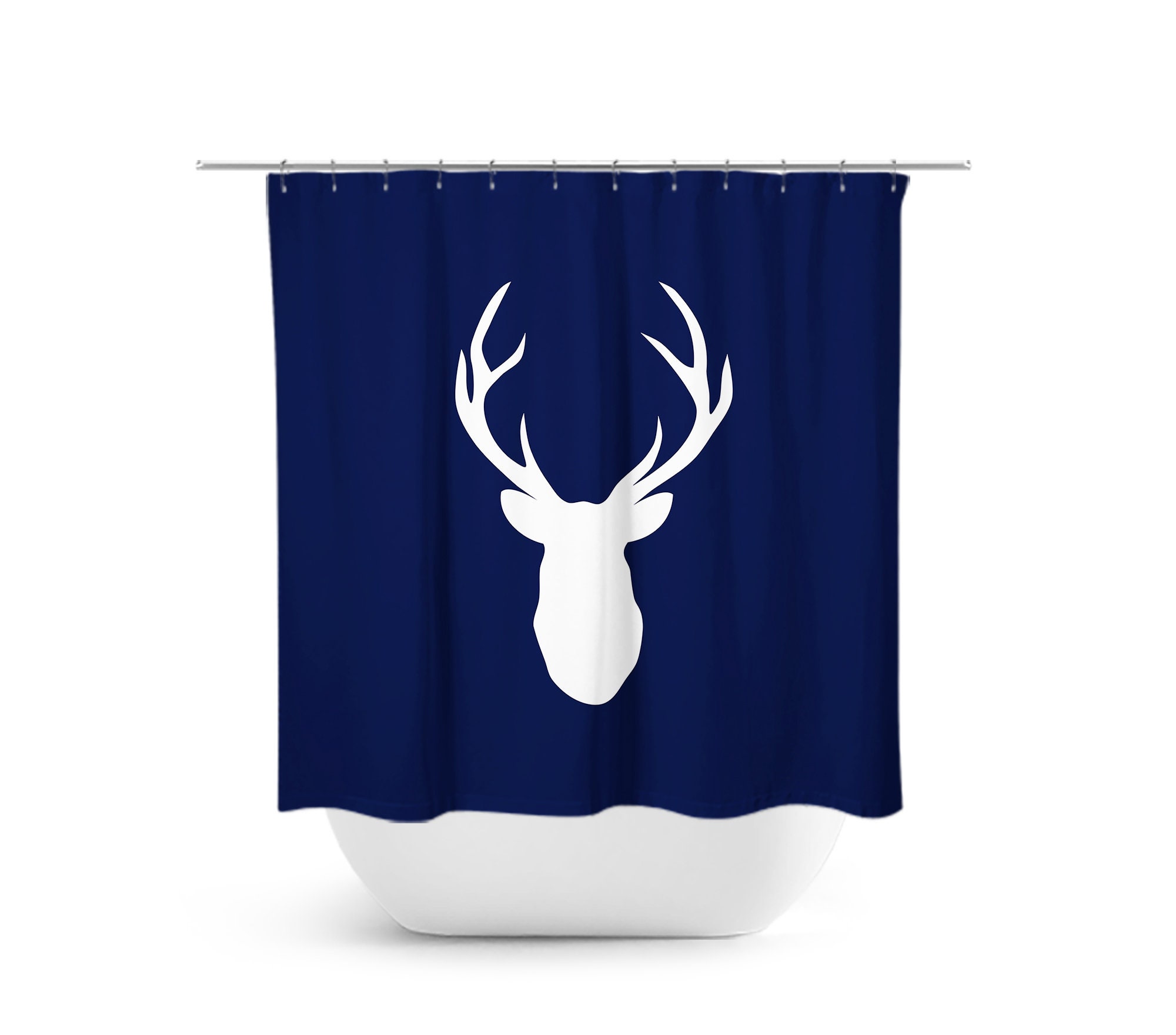 Blue Shower Curtain Hunting Lodge Decor Deer Head Antler Bathtub