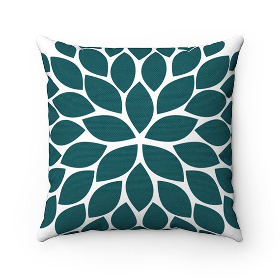 Teal Throw Pillow Cover Teal Gray Pillow Case Flower Burst Etsy Nederland