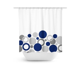 Blue Gray Polka Dot Shower Curtain, Geometric Fabric Bath Curtain for Bathroom Shower Stall - SHOWER107