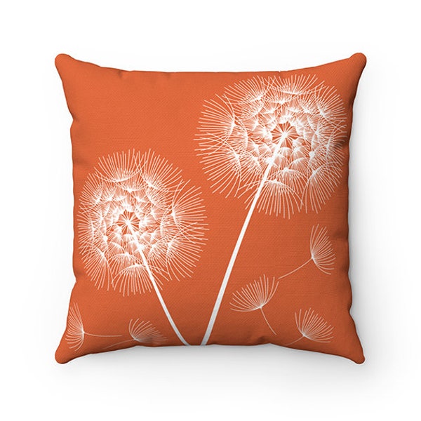 Orange Pillow Covers, Dandelion Throw Pillow, Accent Pillow, Tropical Decor, Orange Nursery Pillow, Dandelion Decor, Orange Decor - PIL134