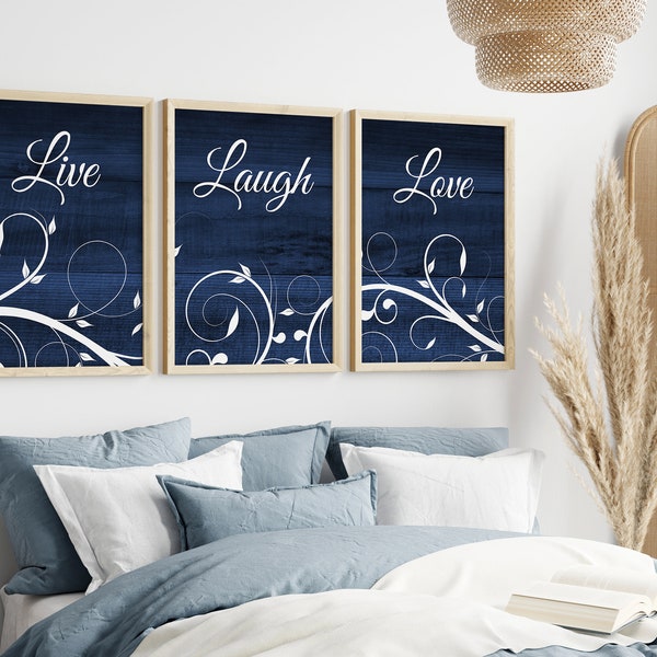 Rustic Blue Home Decor Canvas, Navy Farmhouse Wall Art, Live Laugh Love Bedroom Wall Art, Family Room Sign, Entryway Wall Decor - HOME418
