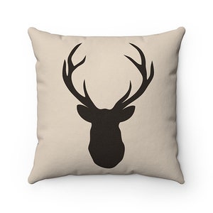 Rustic Home Decor, Brown Buck Deer Head Antlers Pillow Cover, Mountain Cabin Decor, Mountain Accent Pillows, Farmhouse Pillow Cover - PIL73