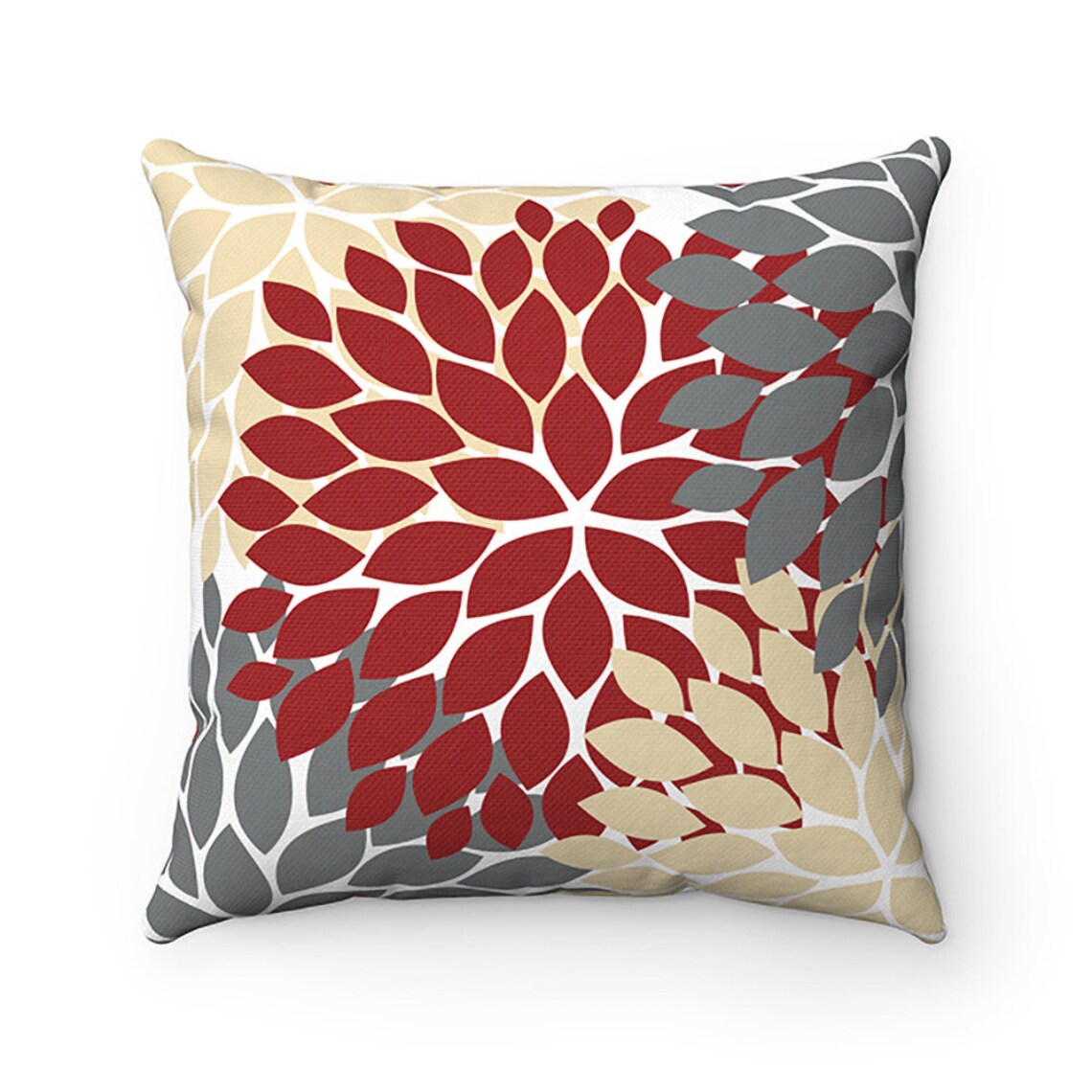 OUTDOOR PILLOW Red Gray & Tan Floral Pillow Outdoor Accent Etsy