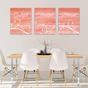 Grateful Thankful Blessed, Coral Home Decor Prints, Farmhouse Wall Art, Blessing Signs, Wedding Gift, Coral Kitchen CANVAS - HOME583 image 3