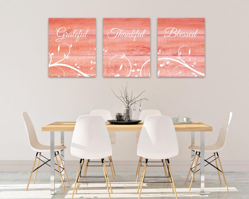 Grateful Thankful Blessed, Coral Home Decor Prints, Farmhouse Wall Art, Blessing Signs, Wedding Gift, Coral Kitchen CANVAS - HOME583 image 3