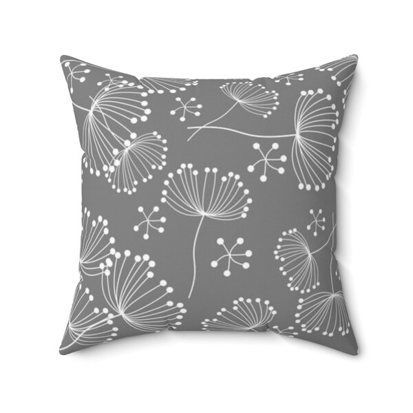 Gray Pillow Cover, Dandelion Throw Pillow, Gray Accent Pillow, Dandelion Nursery Pillow, Dandelion Home Decor - PIL369