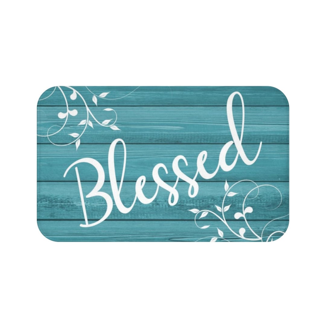 Teal Kitchen Floor Mat, Blessed Kitchen Floor Mat, Memory Foam