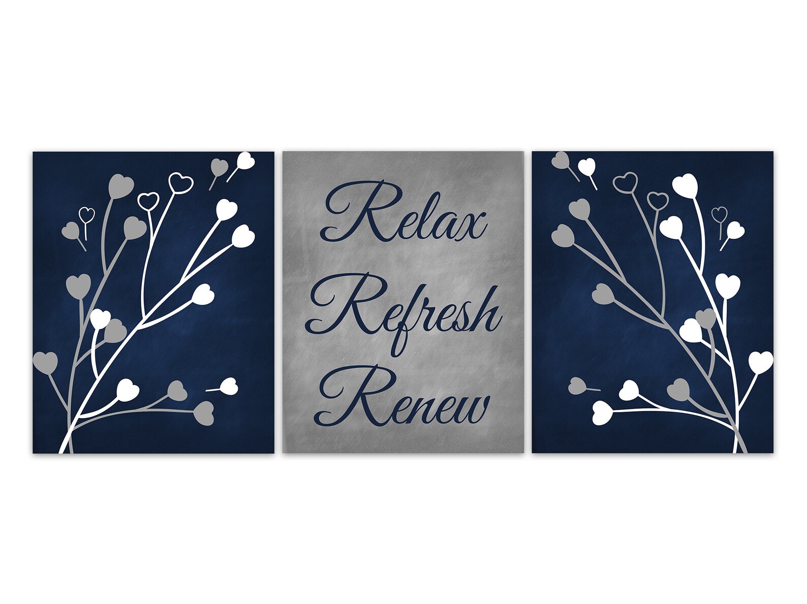 Blue Bathroom Wall Art Prints Relax Refresh Renew Set of 3 Etsy