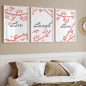 Home Decor Wall Art CANVAS, Live Laugh Love, Coral Wall Art,  Bathroom Wall Decor, Coral and Grey Bedroom Wall Art - HOME79