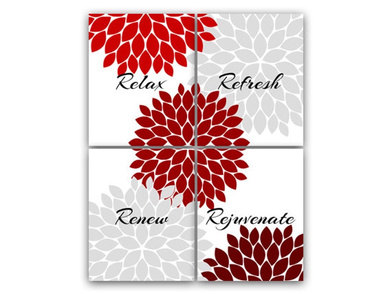 Bathroom Wall Art Relax Refresh Renew Rejuvenate Red and Etsy