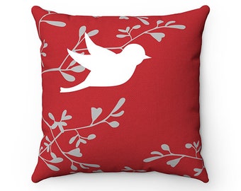 Red Throw Pillow || Love Birds Sofa Pillow Cover || Red Pillow for Couch - PIL145B