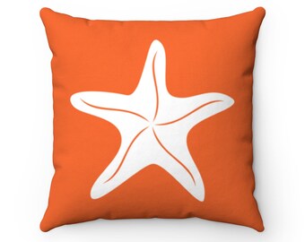 Starfish Pillow, Orange Throw Pillow Cover, Beach House Decorative Pillows, Beach Cottage Accent Pillow, Starfish Home Decor - PIL302