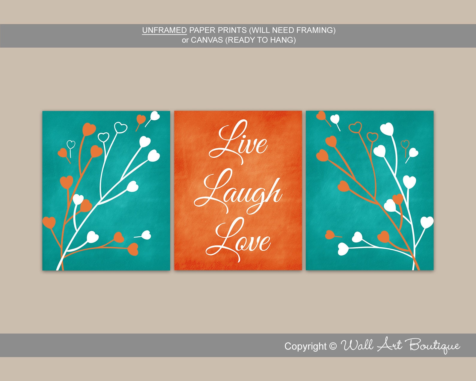 Orange and Teal Wall Art Orange Bedroom Wall Art Live Laugh Etsy