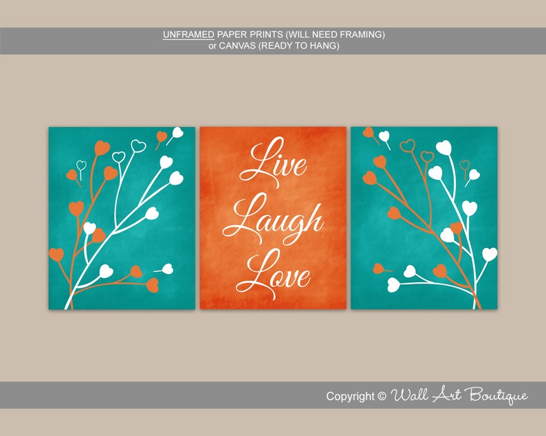 Orange and Teal Wall Art Orange Bedroom Wall Art Live Laugh Etsy
