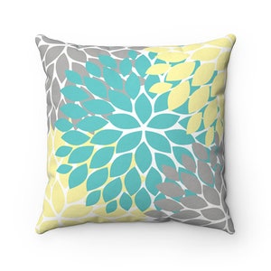 Yellow and Aqua Pillow Covers, Flower Burst Pillow Cover, Throw Pillow Cover, Accent Pillow, Modern Home Decor, Nursery Pillow PIL66 image 1