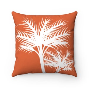 Orange Throw Pillow, Palm Tree Decorative Pillow Cover, Orange Tropical Decor, Beach House Decor Orange Accent Pillow - PIL191