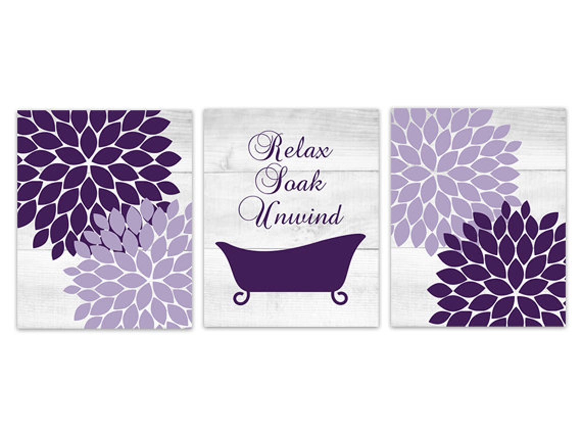 Bathroom CANVAS or PRINTS Purple Bathroom Decor Relax Soak Etsy