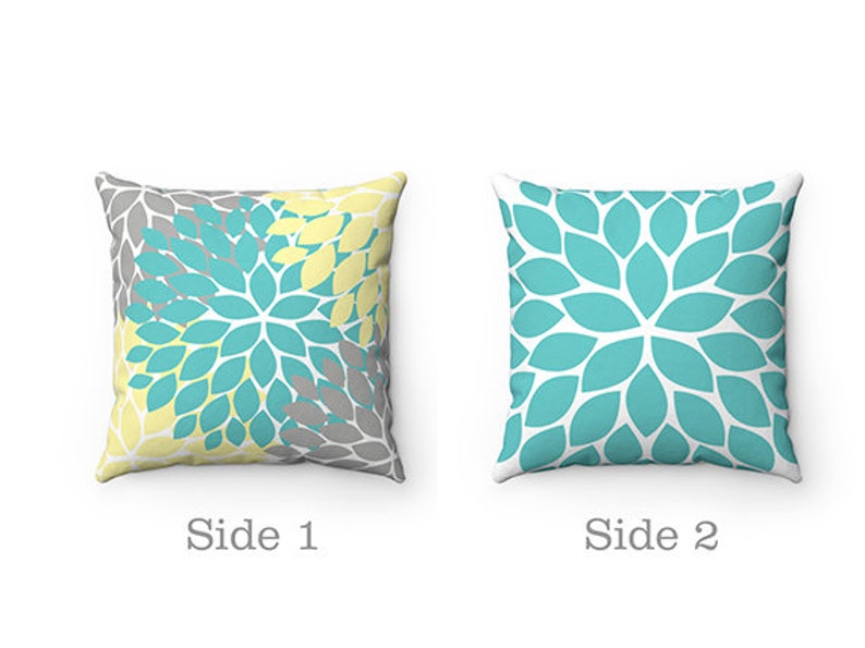 Yellow and Aqua Pillow Covers, Flower Burst Pillow Cover, Throw Pillow Cover, Accent Pillow, Modern Home Decor, Nursery Pillow PIL66 image 4