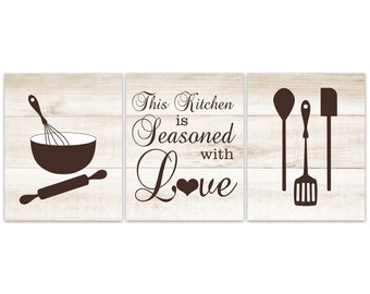 This Kitchen is Seasoned with Love, Rustic Kitchen Art, Brown Kitchen Wall Decor CANVAS, Kitchen Signs, Dining Room Wall Art - HOME678