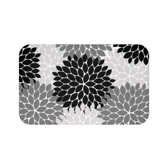 Black White & Gray Floral Floor Mat Memory Foam Floor Mat - Etsy