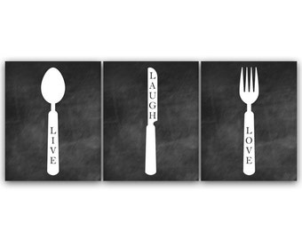 Kitchen CANVAS, Home Decor Wall Art, Chalkboard Kitchen Art, Fork and Spoon Wall Decor, Kitchen Wall Decor, Chalkboard Art Print - HOME57