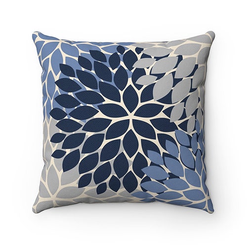 Navy and Gray Pillow Covers Flower Burst Pillow Cover 20x20 Etsy
