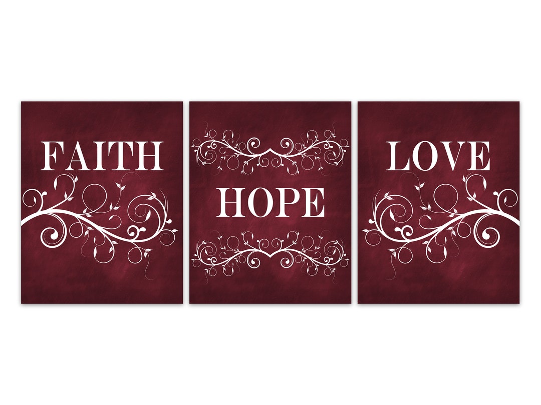 Faith Hope Love Canvas Prints, Burgundy Home Decor, 1 Corinthians 1313