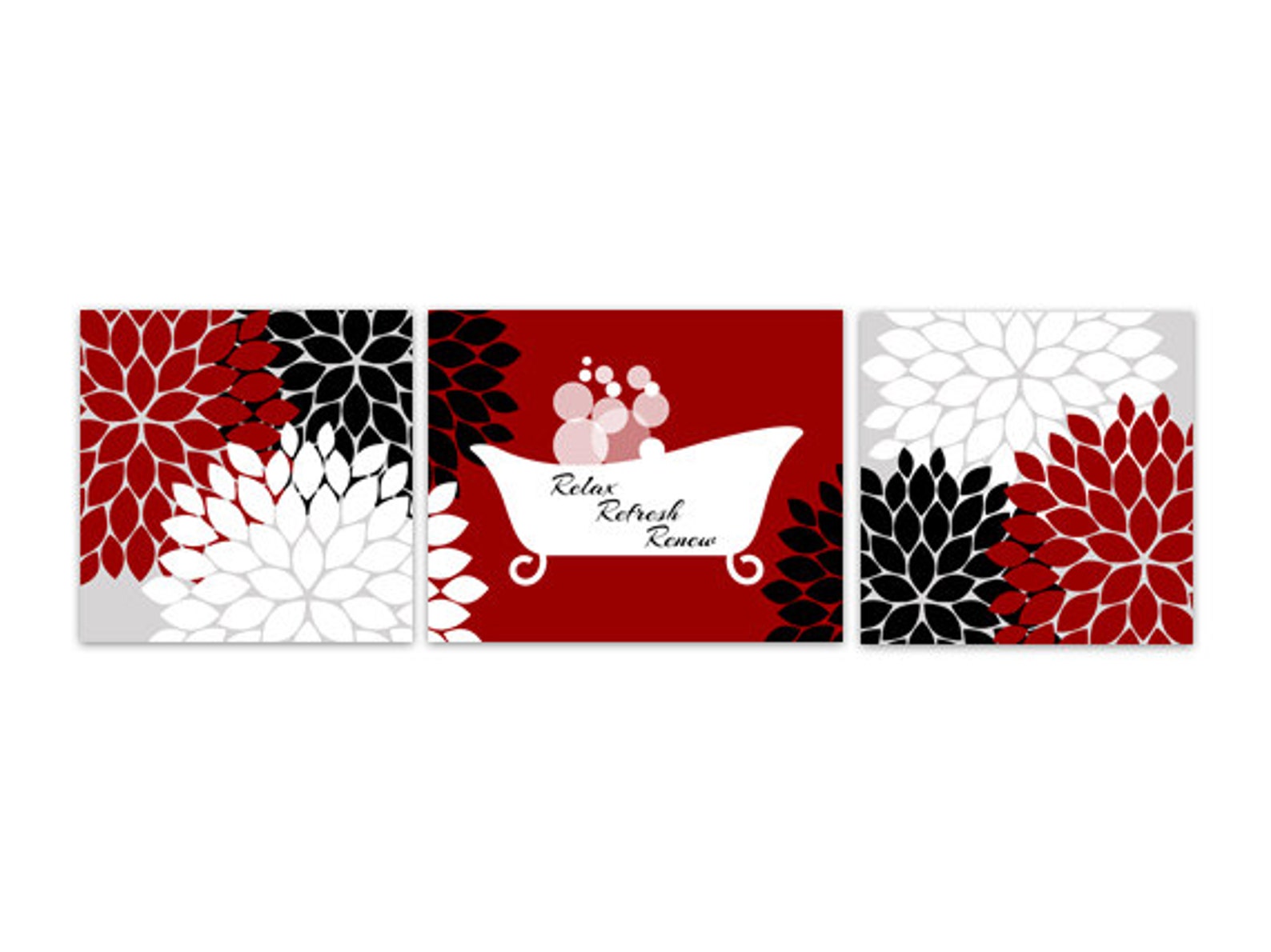 Red and Black Bathroom Wall Art Prints Relax Refresh Renew - Etsy