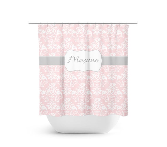Pink White Gray Damask Shower Curtain Pink White Bathroom Etsy