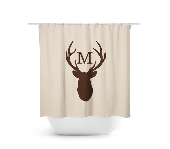 Monogram Shower Curtain Deer Head Antler Bathtub Monogram Shower Curtain Deer Head, Antler Curtain Hooks