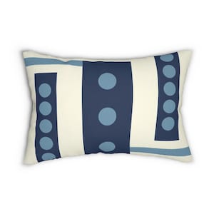 Blue Geometric Lumbar Pillow, 14x20 Pillow, Blue Abstract Porch Pillow, Green Accent Pillow, Stripe Dot Back Support Pillow - LBR40