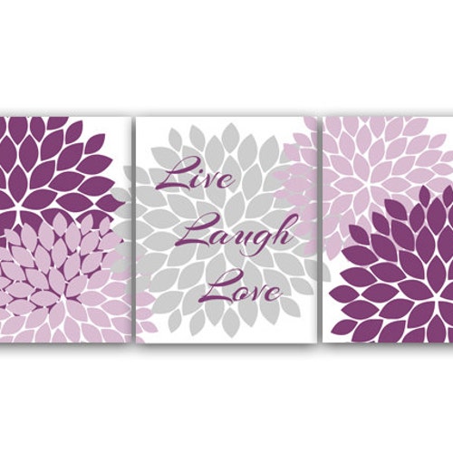 Home Decor Wall Art Purple and Grey Flower Burst CANVAS Art Etsy