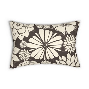 Brown Floral Outdoor Pillow, 14x20 Lumbar Pillow for Porch and Patio Chairs, Flower Pillows for Outdoor Decor - OLBR6
