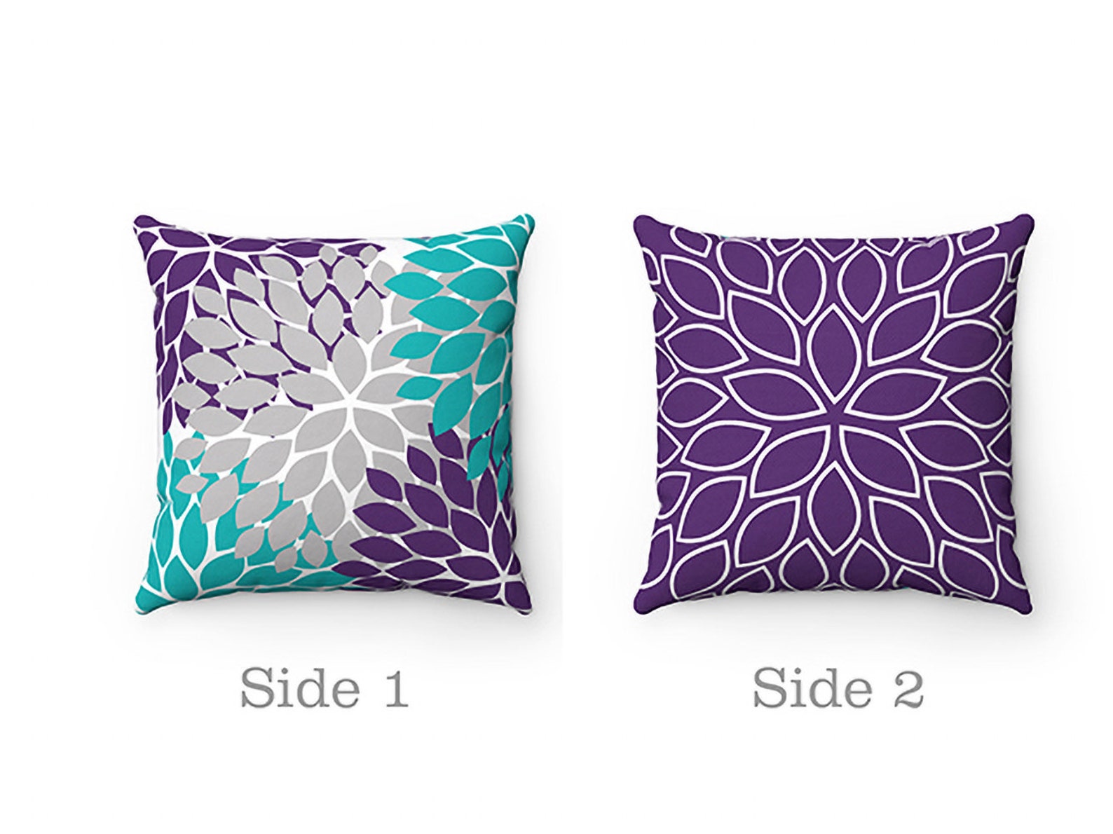 OUTDOOR PILLOW Purple Teal & Gray Floral Pillow Outdoor Etsy