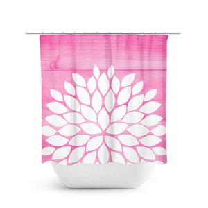 Flower Shower Curtain, Pink and White Bathroom Decor, Farmhouse Bathroom, Girl Bathroom, Pink Shower Curtain, Bathtub Curtain - SHOWER18