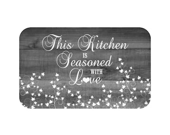 Gray Ivy Kitchen Floor Mat, This Kitchen Is Seasoned with Love, Memory Foam Farmhouse Kitchen Mat - MAT13