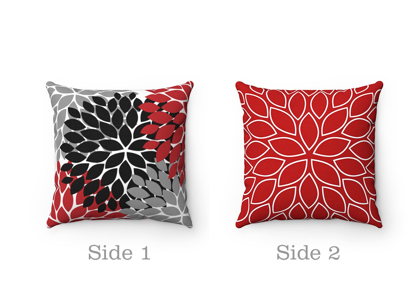 Throw Pillow Cover Red Black Gray Flower Burst Pillow Cover Etsy