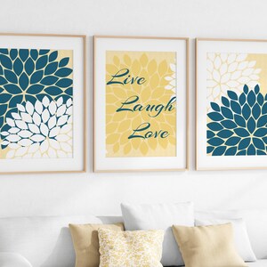 Home Decor Wall Art CANVAS, Live Laugh Love, Yellow and Blue Art, Flower Burst Bathroom Wall Decor, Blue and Yellow Bedroom Decor - HOME30 image 7