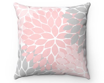 Pink Gray Pillow Cover, Baby Girls Nursery Throw Pillow, Floral Pillow Case, Pink Accent Pillow, Couch Cushion, Rocking Chair Pillow - PIL59