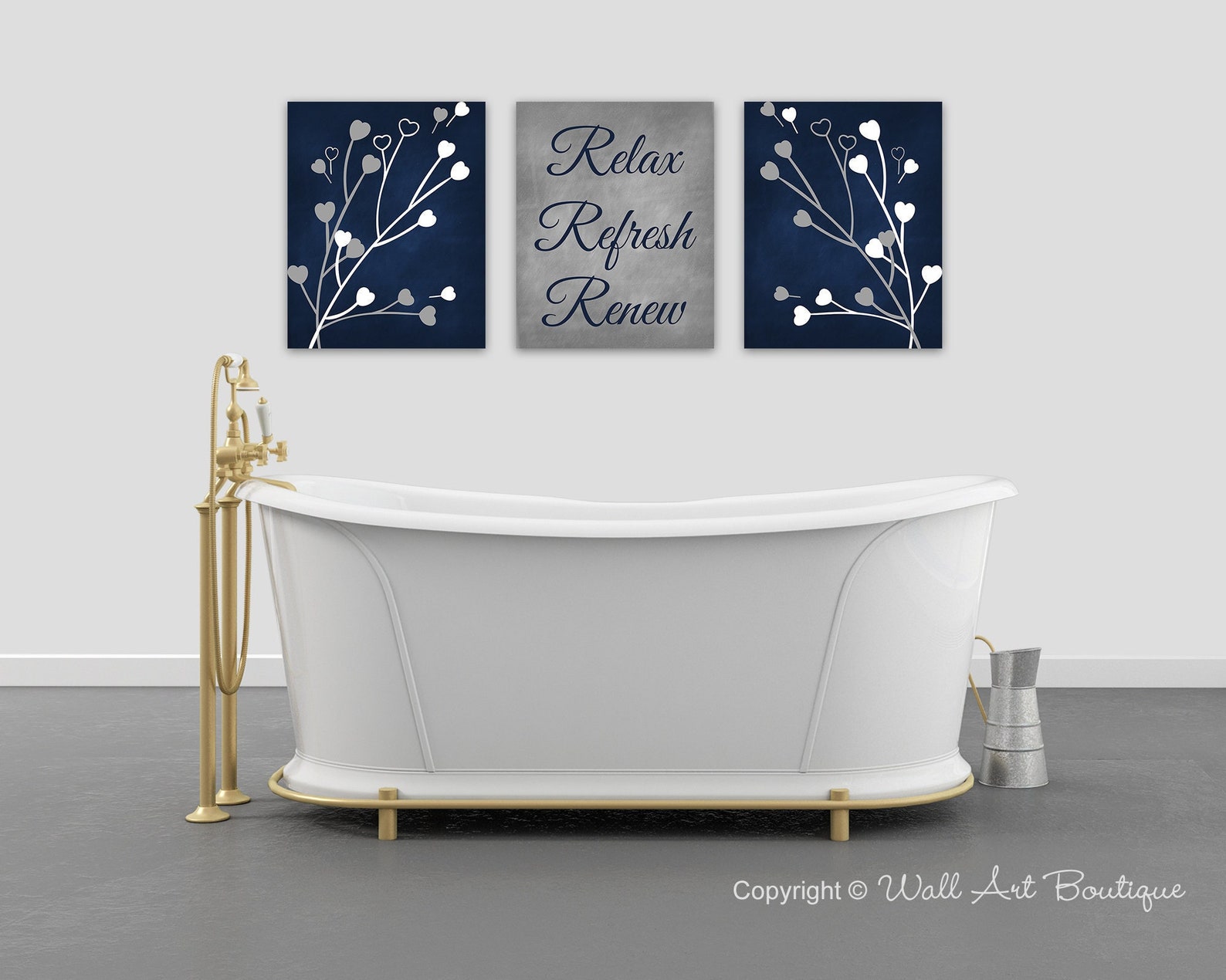 Blue Bathroom Wall Art Prints Relax Refresh Renew Set of 3 Etsy