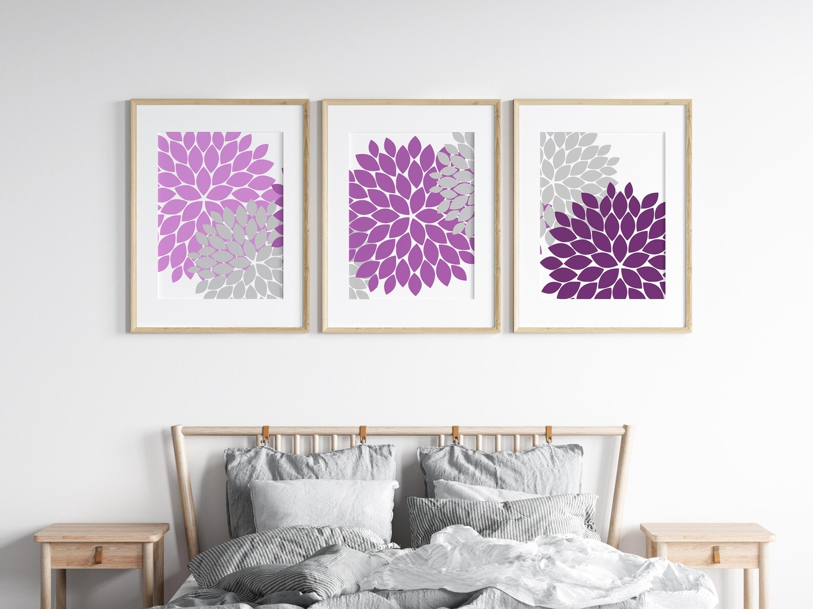 Home Decor CANVAS Wall Art, Lavender and Gray Flower Burst Art PRINTS ...