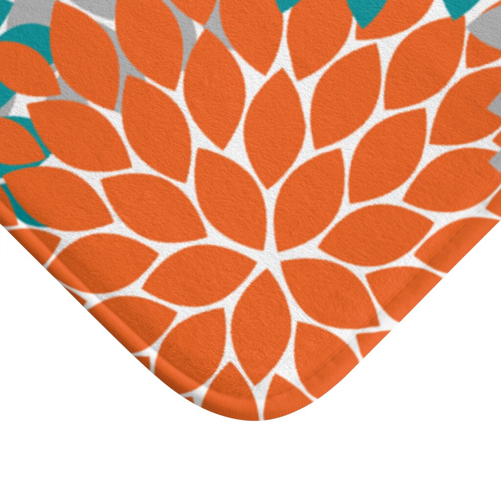 Orange & Teal Bath Mat Floral Bathroom Flower Burst Orange Etsy