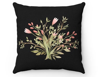 Floral Pillow Cover, Black Throw Pillow, Couch Pillow, Flower Pillow Case, Girl Nursery Pillow, Black Flower Bedding, Cottage Decor - PIL83