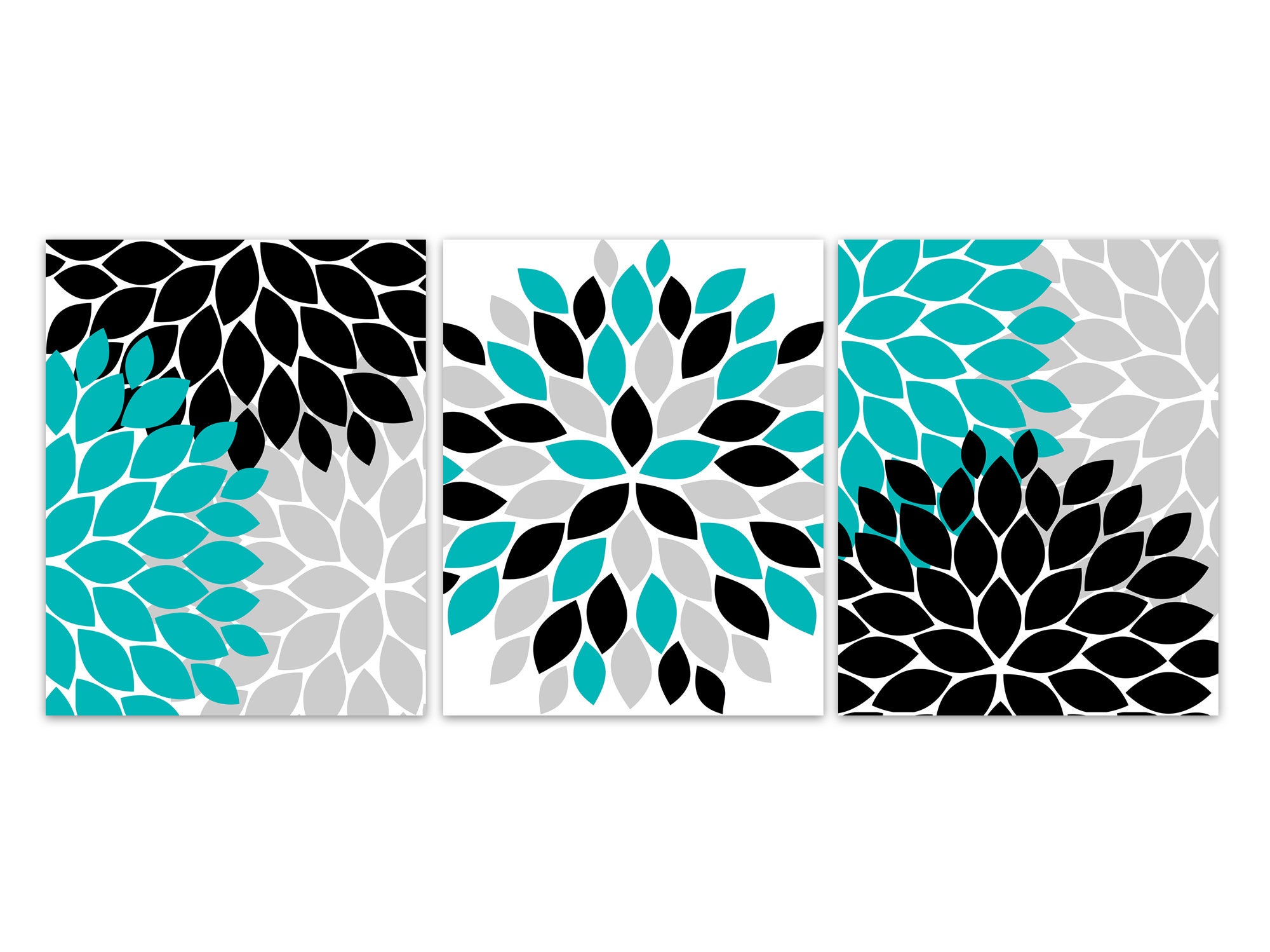Flower Burst Wall Decor Teal Black Gray Office Home